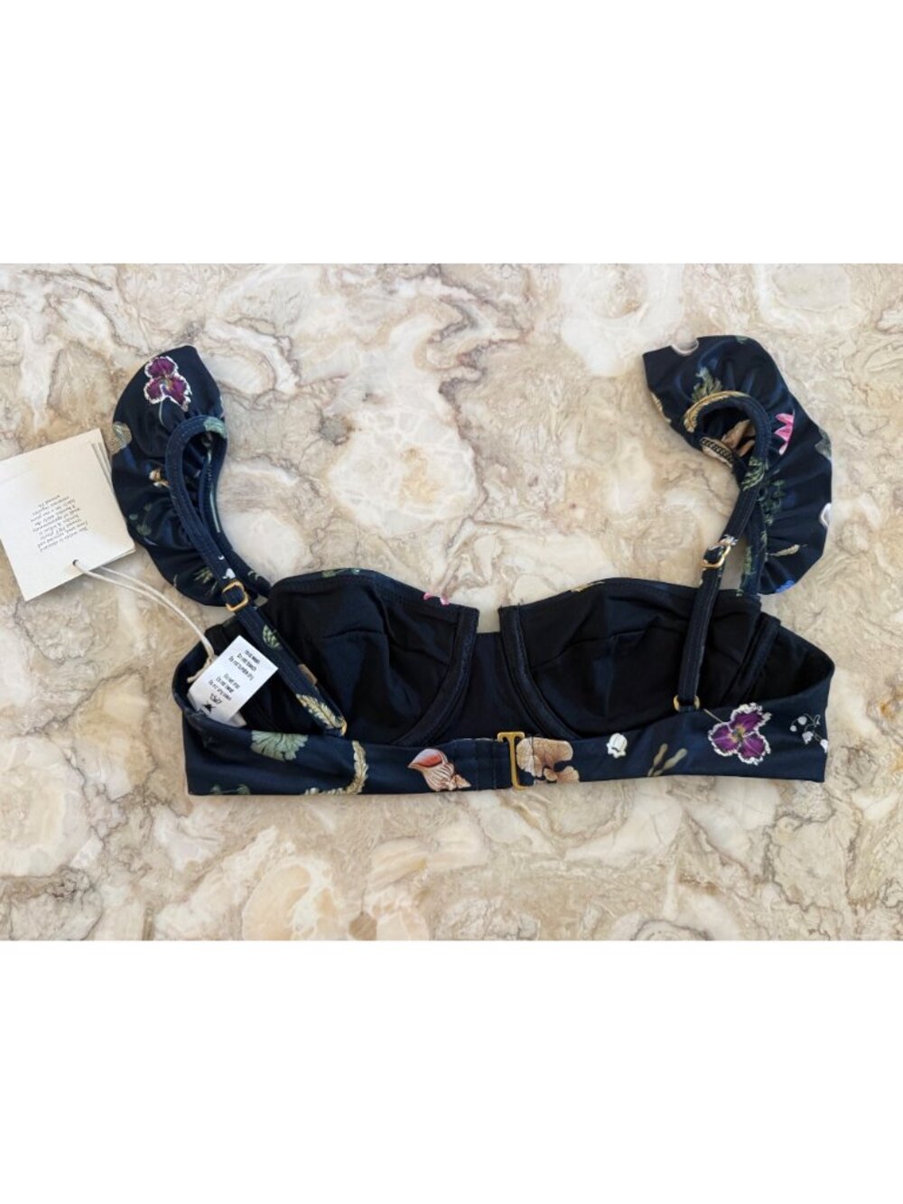 AGUA by AGUA Bendita  $160 Kiwi Tesoro ruffled printed bikini top NEW XS - Picture 7 of 10